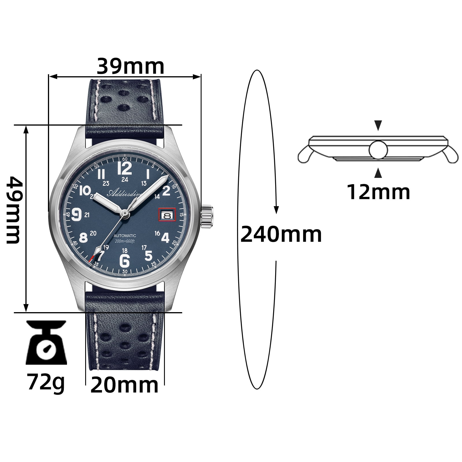 ADDIESDIVE Men's Automatic Watch NH35A Movement Dive Watch 200M Waterproof Sapphire Crystal Luminous Analog Wristwatch for Men Leather Band