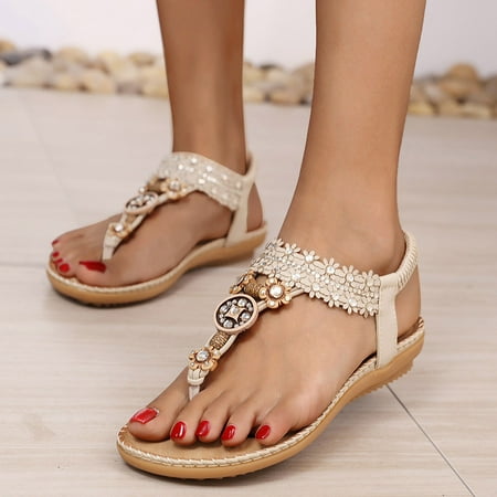 

Sunhillsgrace Shoes For Women Sandals Fashion Women s Ethnic Style Sandals Bohemian Retro Simple Casual Comfortable Rhinestone Flat Shoes