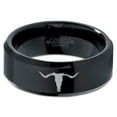 thumbnail image 2 of Tungsten Longhorn Texas Bull Horn Band Ring 8mm Men Women Comfort Fit Black Beveled Edge Polished, 2 of 4