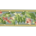 thumbnail image 2 of Concord Wallcoverings Retro Tropical Landscape Wallpaper Border Featuring Flowers and Big Leaves on a Baby Blue Background, Colors Blue Green Pink, Size 9 Inches by 15 Feet NG8058B, 2 of 4