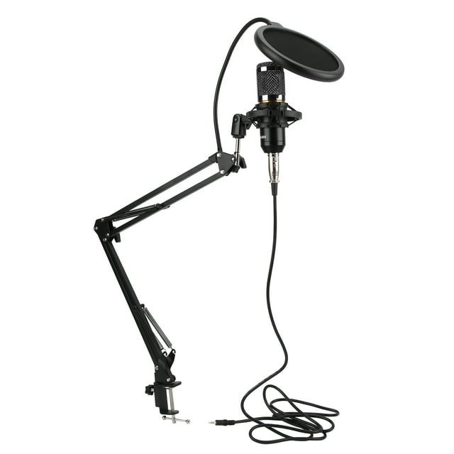 Condenser Microphone, USB Condenser Microphone Kit Low Noise With Flexible Arm For For PC Desktop For Computer For Notebook Black+Black