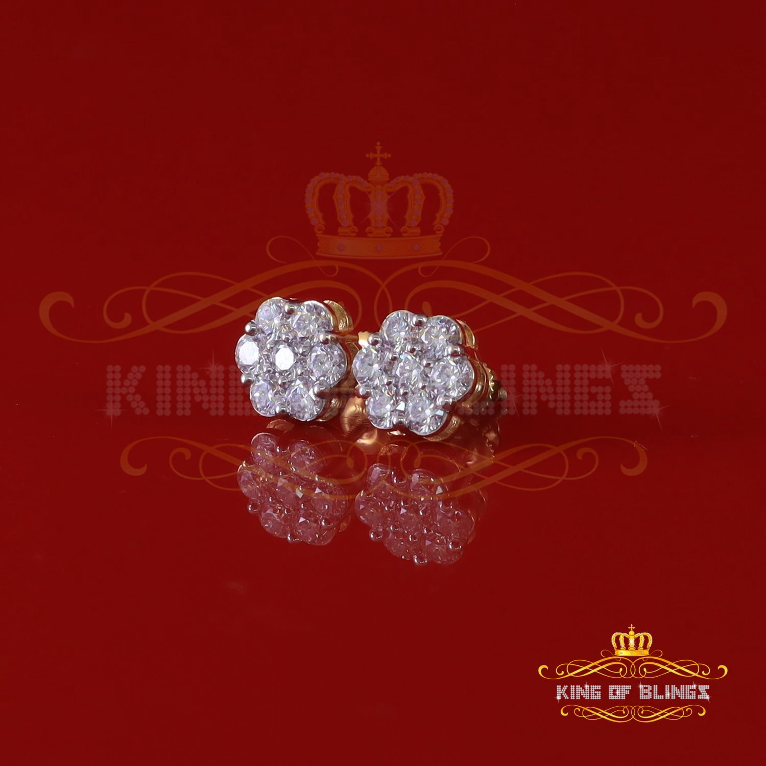 Stud Floral D Color Moissanite Earrings 1.50 ct. t.w. 10k, Yellow Gold