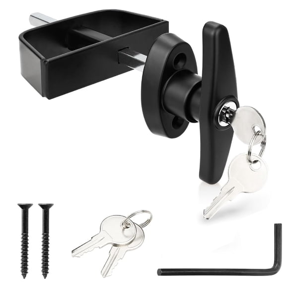Shed Door Latch with 2 Keys,TGY 5-1/2" Stem T-Handle Lock Kit, Storage Barn Shed Door Hardware Lock Set for Playhouses, Chicken Coops,Camper (Black)