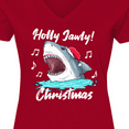thumbnail image 4 of Inktastic Shark Holly Jawly Christmas Women's V-Neck T-Shirt, 4 of 5