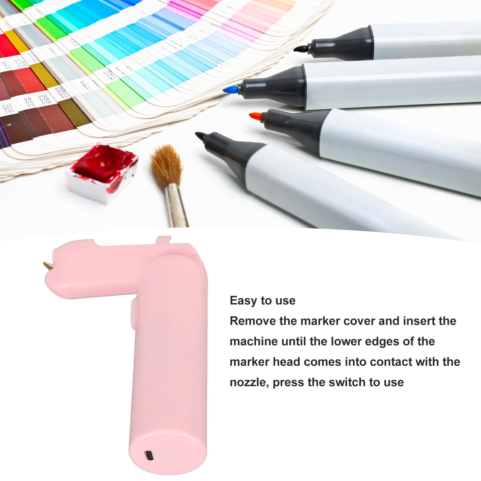BIMZUC Electric Airbrush Sprayer Universal Rechargeable Mini Air Compression Engine Handheld Marker Airbrush Kit for Kids Painting Arts and Crafts, 7.09 inches / 18 cm, Pink