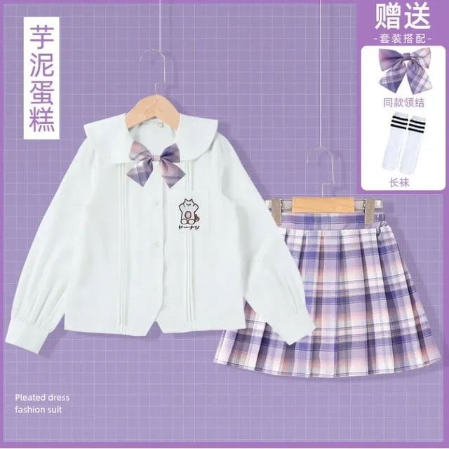 Sanrios-Conjunto de uniforme JK para niña, suéter de punto, cárdigan, camisa, Top, Falda plisada, dibujos animados, My Melody, Kuromi, Cinnamoroll, 3 piezas