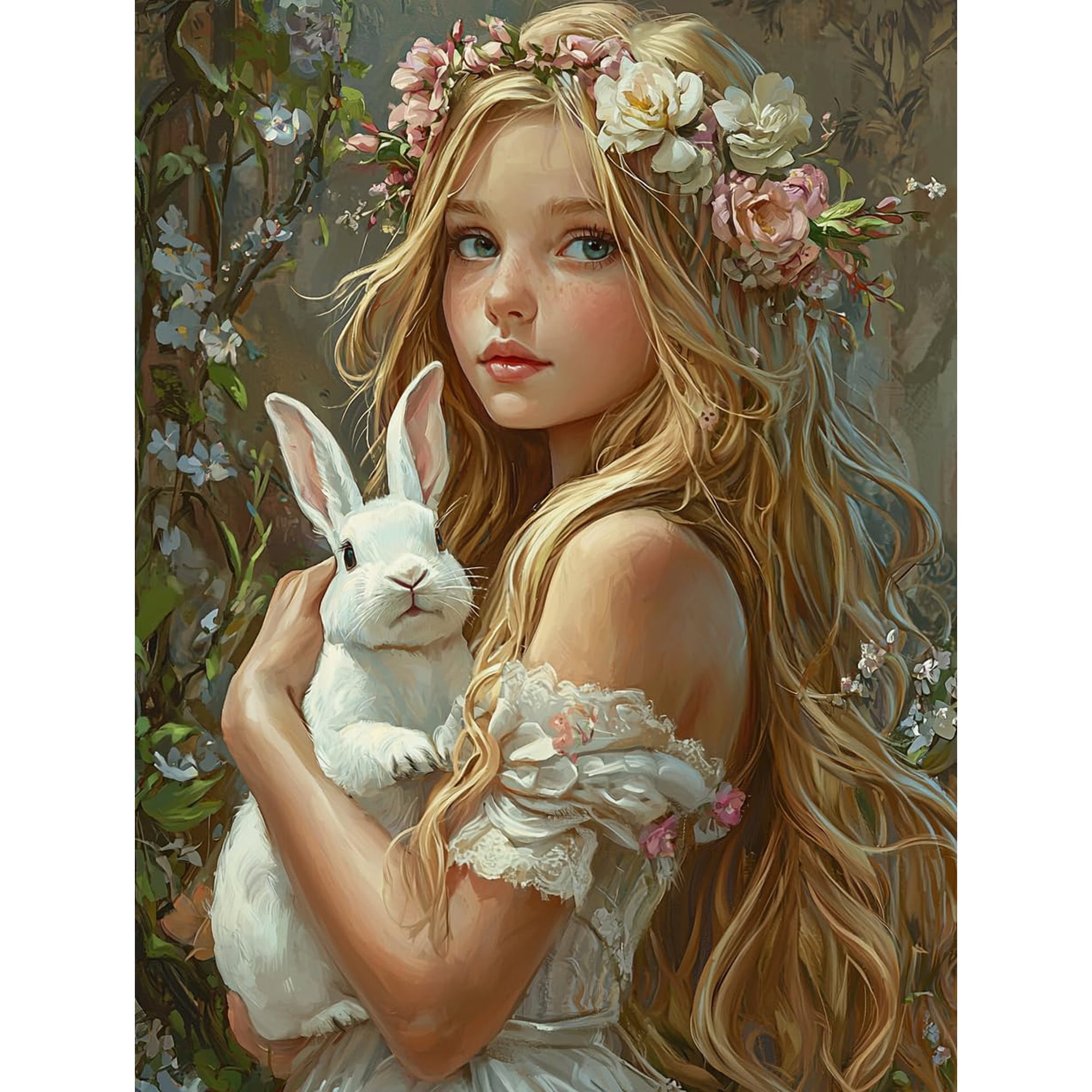 DIY Cross Stitch Kit for Beginners Young Princess with Long Blonde Hair Wearing Flower 11CT Embroidery Kit with Pattern Stamped Count by Numbers Craft Kit 40x50cm-8
