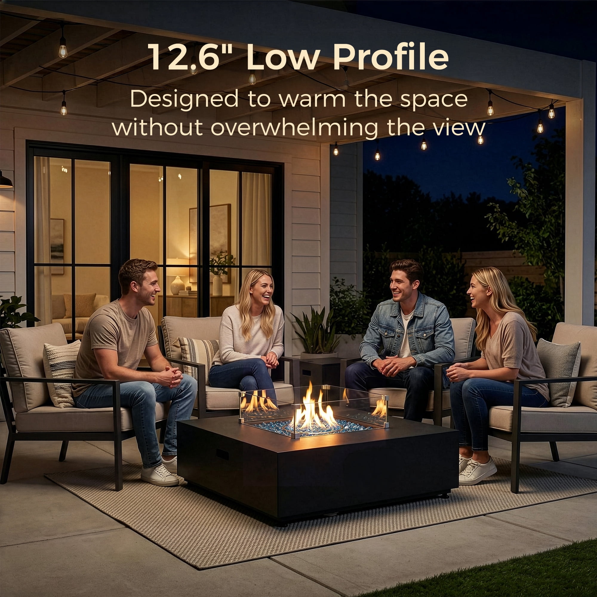 RADIATA 40" Square Propane Fire Pit Table, Dual Fuel Natural Gas Fire Pit Convertible, 50,000 BTU Outdoor Fire Pit Table for Outside Patio