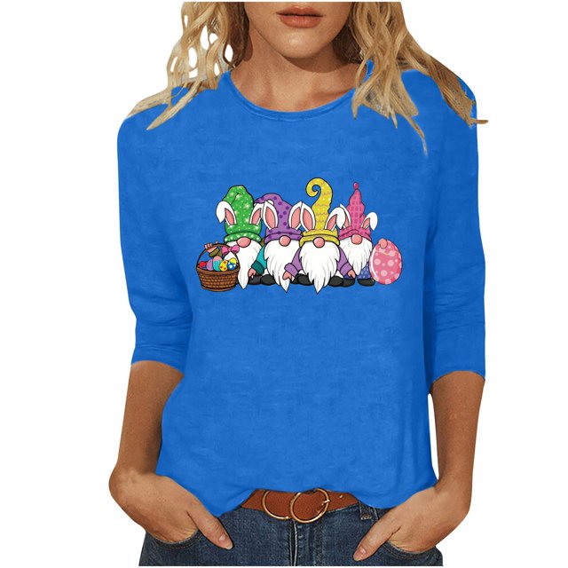 Blouse pour Femmes T-shirt Imprimé Col Rond de Pâques Manches 3/4 Col Rond Chandail