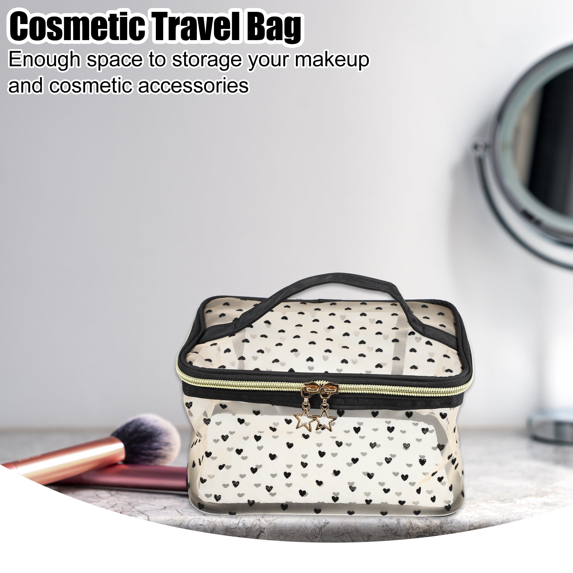 Unique Bargains Makeup Bag Travel Cosmetic Bags Zipper Beige Portable Makeup Organizer
