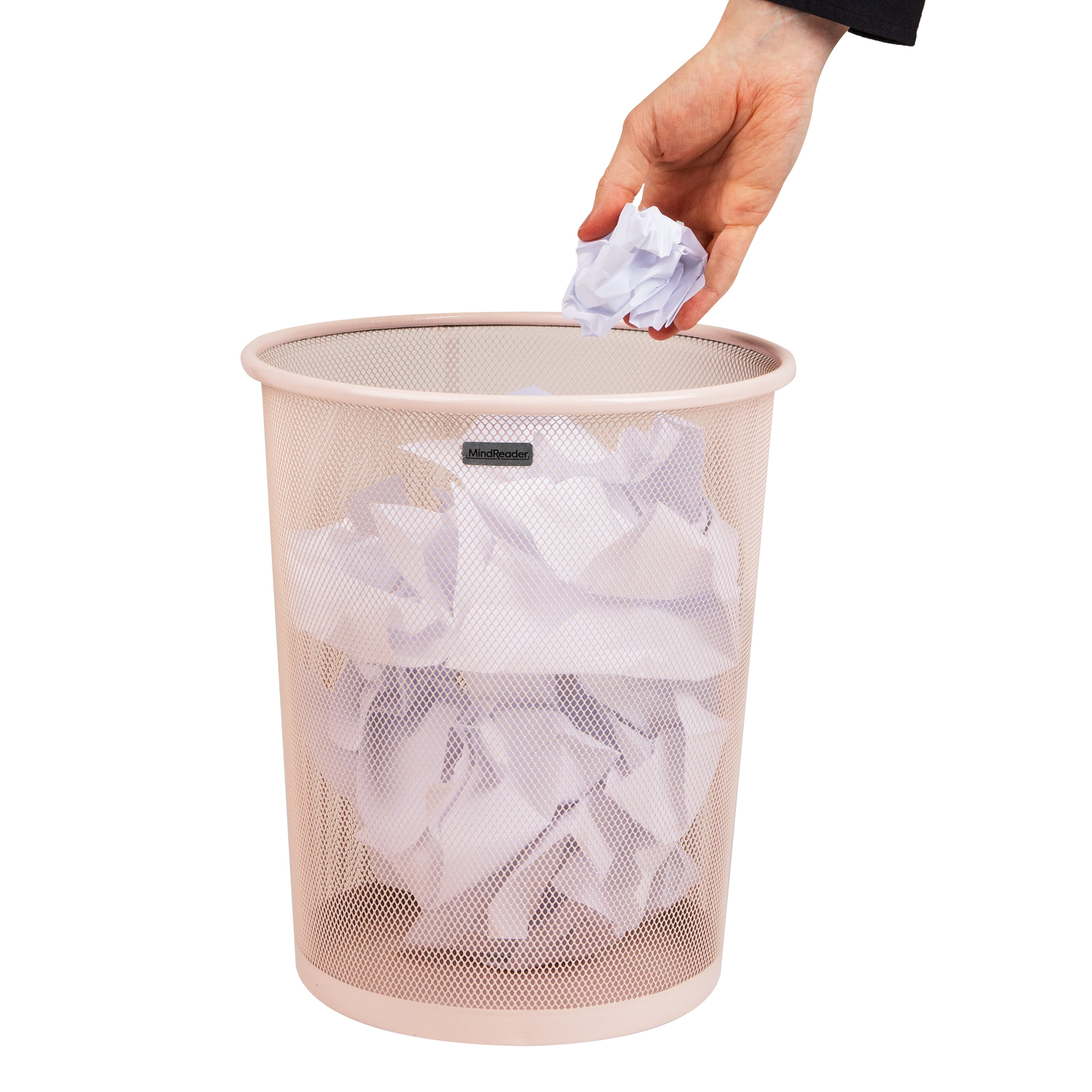 Mind Reader Mesh Trash Can, 16.65L (4.4 gal), Waste Paper Basket, Round, Office, Metal, Pink