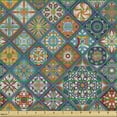 Ambesonne Floral Fabric by the Yard Upholstery, Colorful Mosaic Square