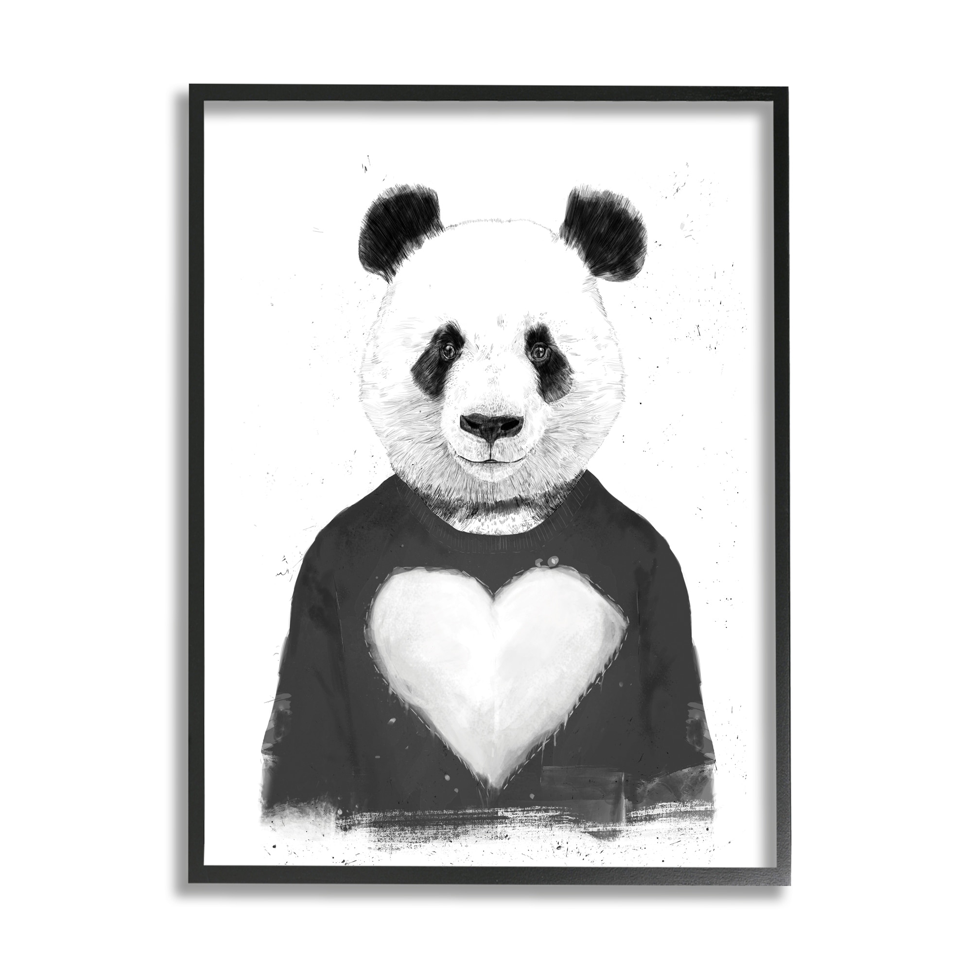Stupell Industries Playful Panda Bear Black & White Heart Sweater Framed Wall Art, 24 x 30, Design by Balazs Solti