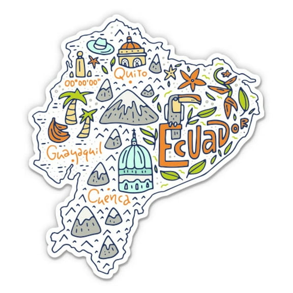 Ecuador Map - 3" Vinyl Sticker - For Car Laptop Water Bottle Phone - Waterproof Decal