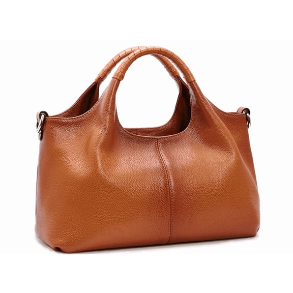 Leather Tote Bag, Soft Vintage Crossbody Shoulder Handbag with Detachable Strap, Multi-Pocket Daily Work Shopping Purse for Women (Brown)
