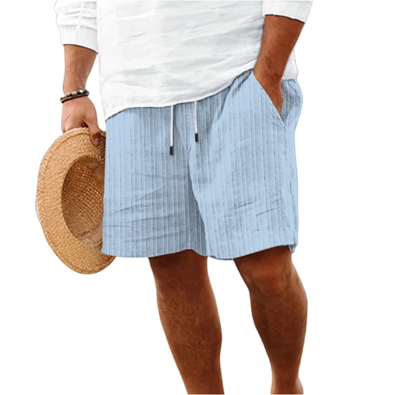 Cotton Linen Shorts for Men with Drawstring Elastic Waist Shorts with Pockets Flat Front Linen Shorts Cotton Linen Casual Summer Lightweight Beach Vacation Daily Wear Outfit,Blue 3XL