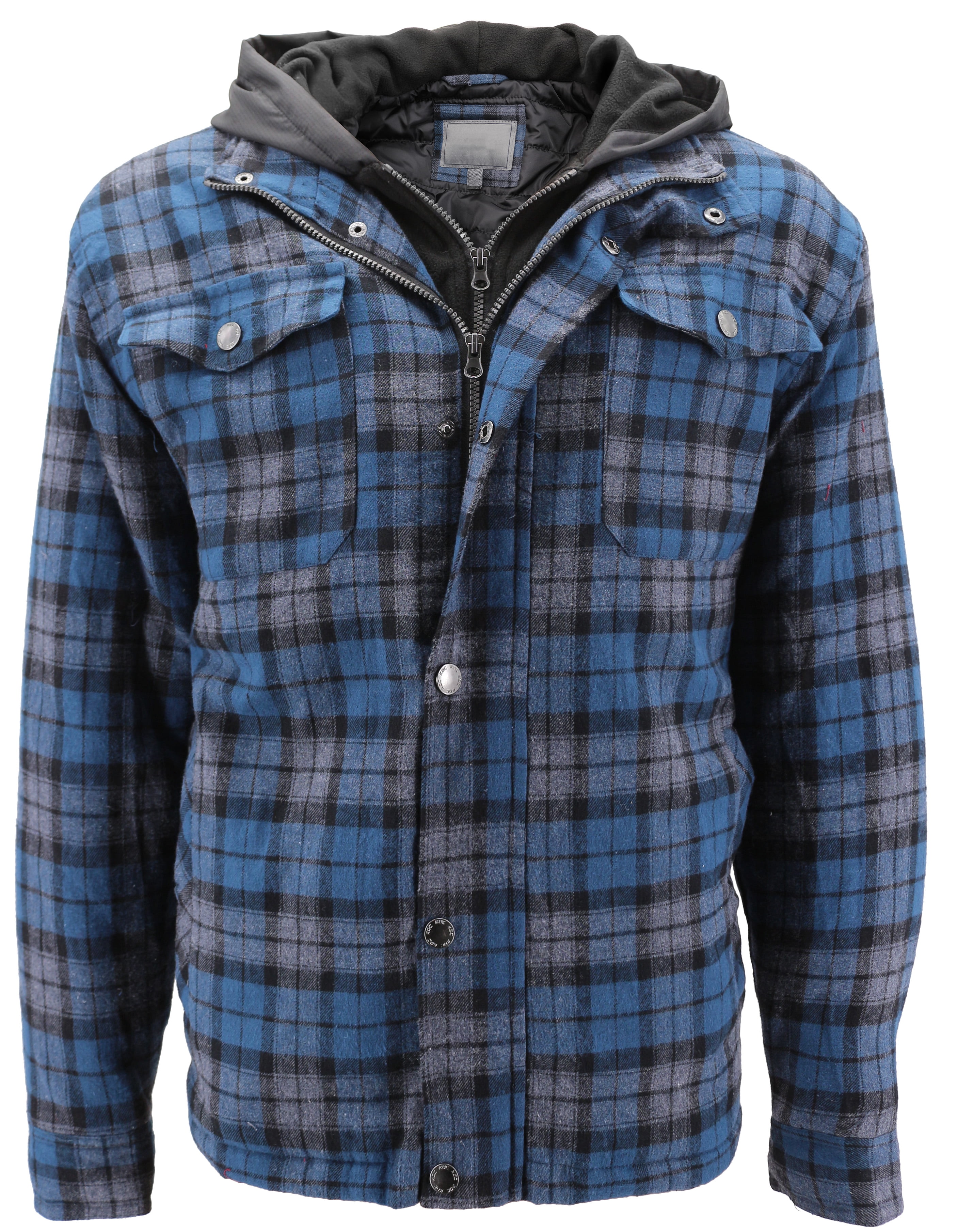 vkwear Men's Quilted Lined Cotton Plaid Flannel Layered Hoodie Jacket ...