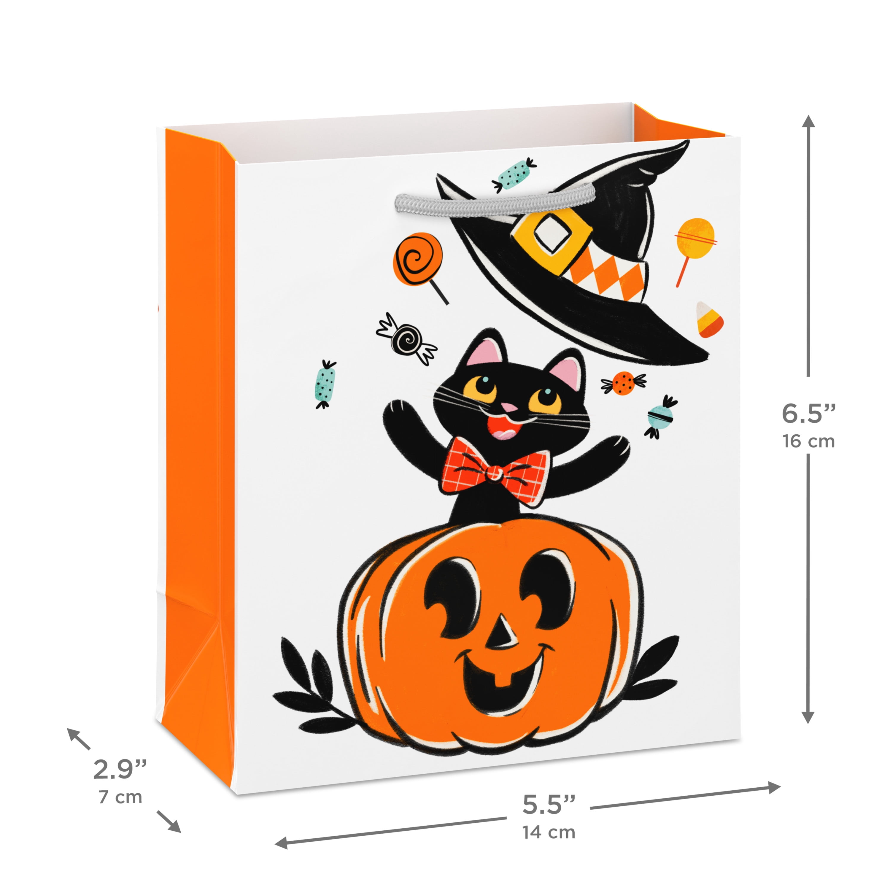 Hallmark Small Halloween Gift Bag Bundle (Pumpkin Cat and Dots), 2 Count