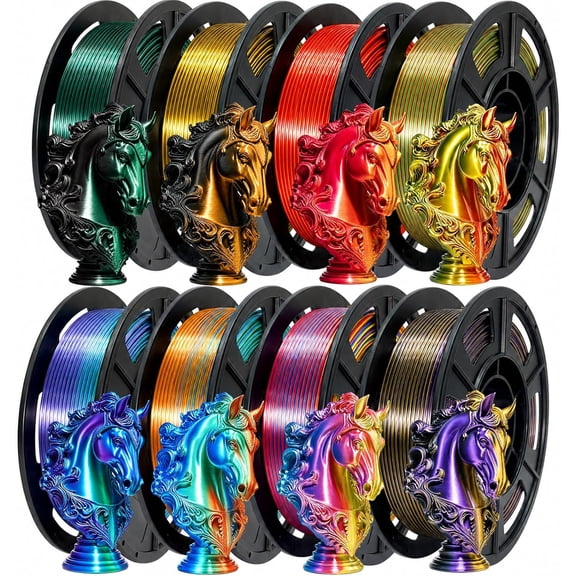 Silk PLA Filament 1.75mm, Neatly Wound 250g Spools, ±0.03 mm Dimensional Accuracy, Fits Most FDM 3D Printers, 8-Pack Multicolor PLA Plus Filament, 2KG Total