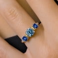 thumbnail image 4 of 925 Sterling Silver and 10K Yellow Gold Persian Blue Moissanite and Blue Created Sapphire 3 Stone Engagement Ring for Women (1.69 Cttw, Cushion Cut 6MM and 4MM, Available in Size 5, 6, 7, 8, 9), 4 of 4