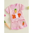 thumbnail image 4 of Toddler Baby Boy Girl Easter Outfit Embroidery Striped Waffle Knit Short Sleeve T-Shirt Shorts Set Summer Clothes, 4 of 5