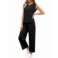 thumbnail image 3 of Two Piece Sets for Women Summer Vacation Outfits Cap Sleeve Tops Lounge Matching Sets Clothing Black XL, 3 of 9