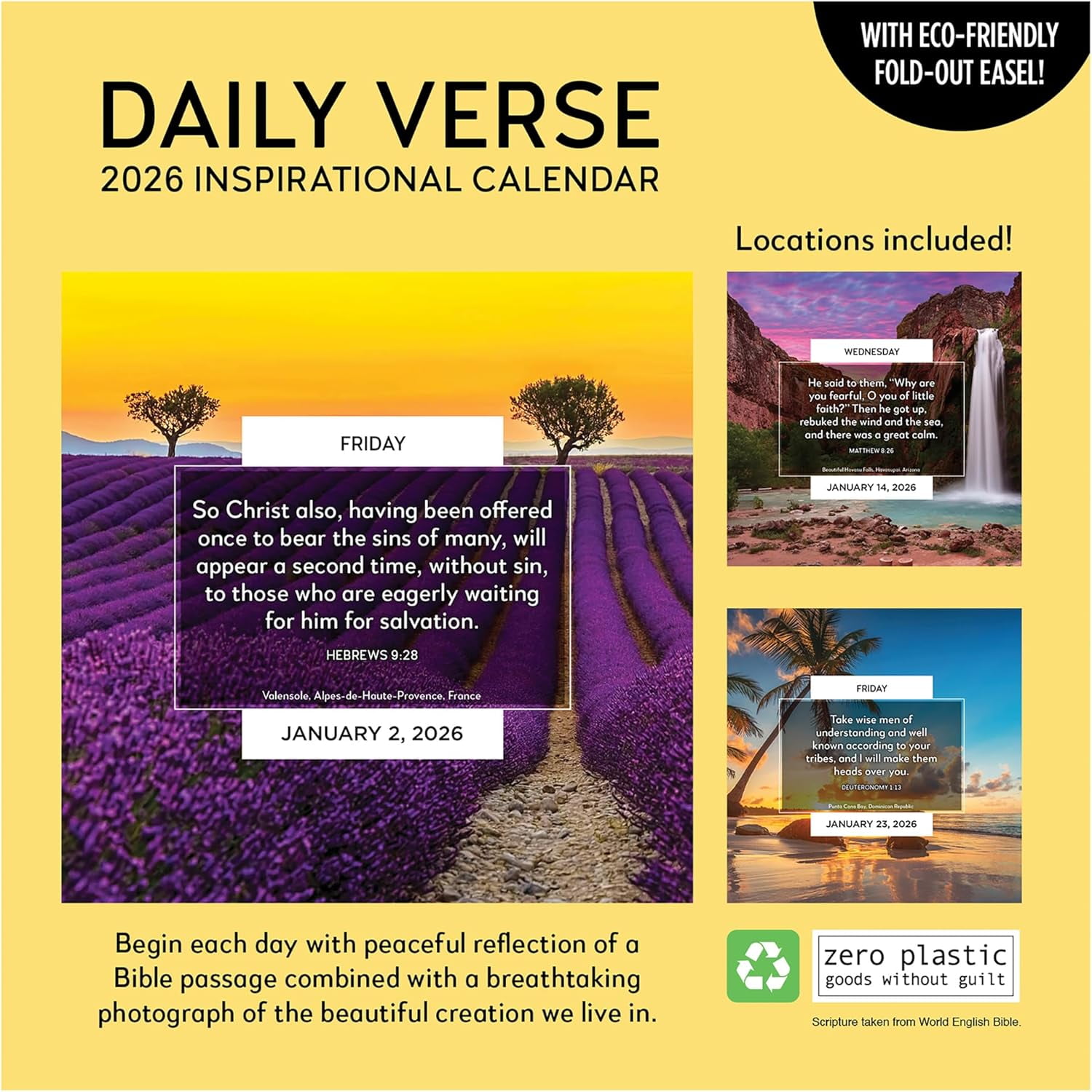 2026 Daily Verse Daily Desktop Calendar - Home and Office Organization - Small Desk Calendar 2026 with Full-Color Tear-Off Pages and Standing Cardboard Easel - 5.25in x 5.25in