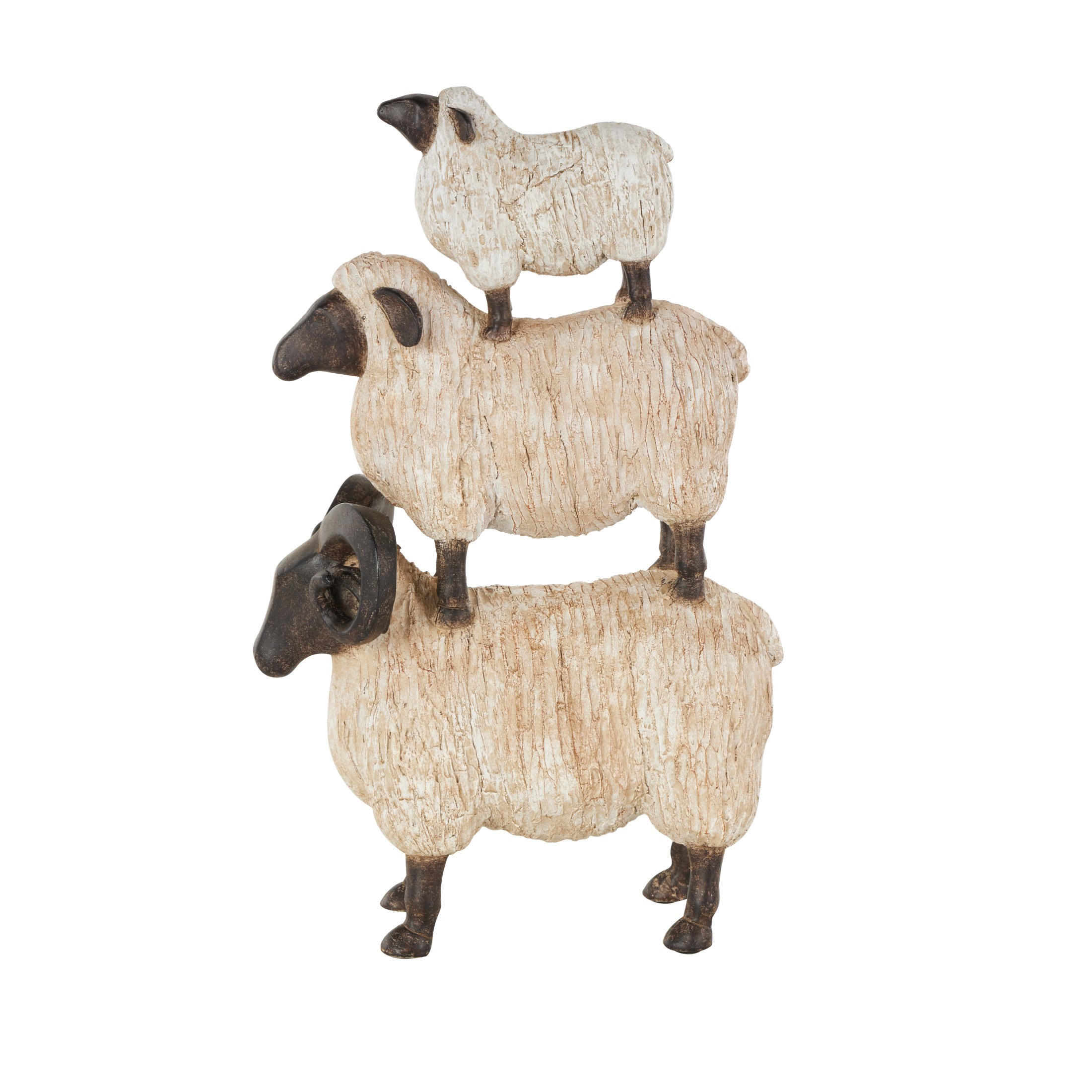 9" x 15" Cream Polystone Stacked Sheep Sculpture with Black Accents, by DecMode