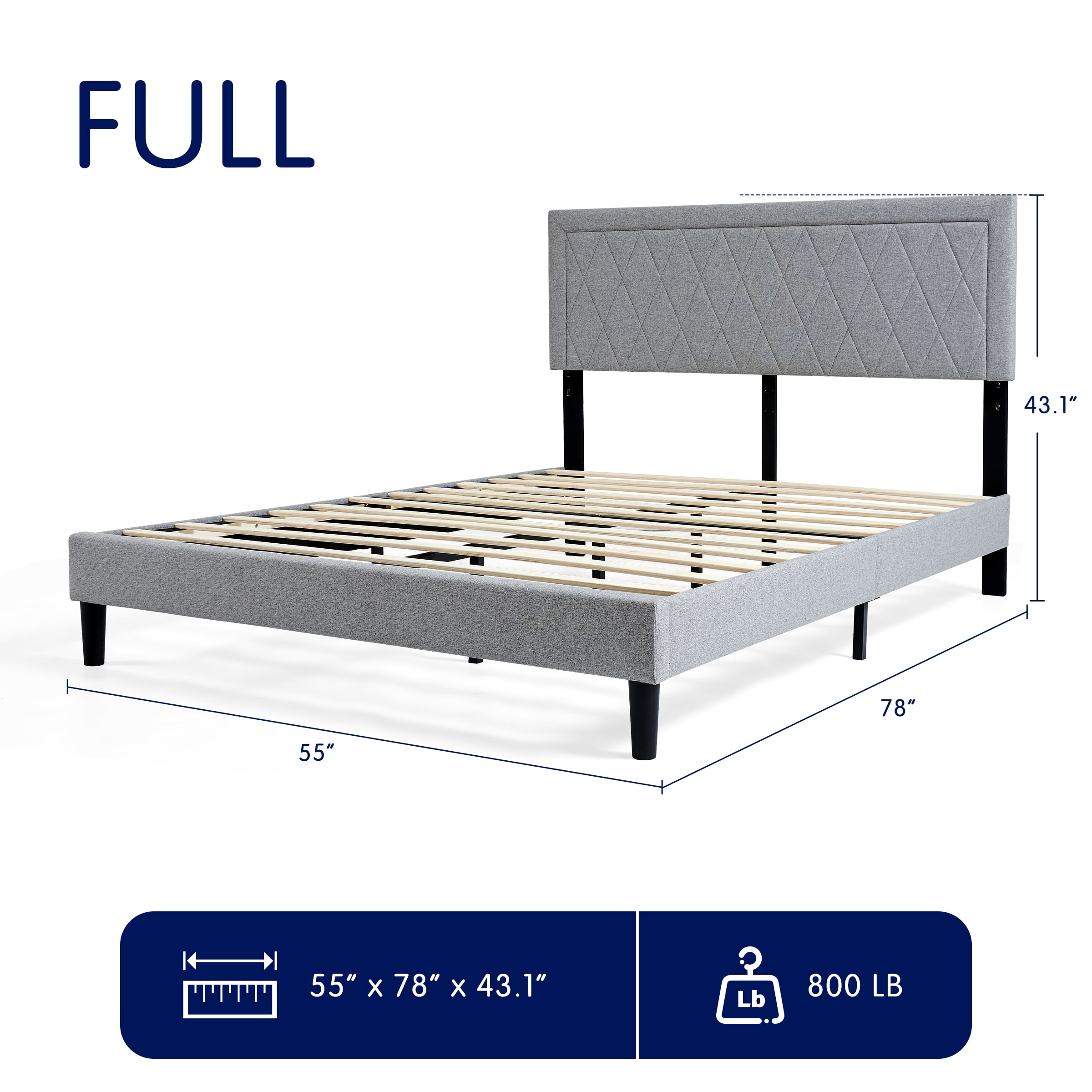 Modern Upholstered Bed Frame,Solid wood Platform,No Box Spring Needed,Full,Gray