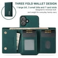 thumbnail image 4 of 2 in 1 Wallet Case for iPhone 16, Retro PU Leather Cell Phone Back Cover Magnetic Detachable with Wallet Credit Card Cash Holder Kickstand for iPhone 16, Green, 4 of 8