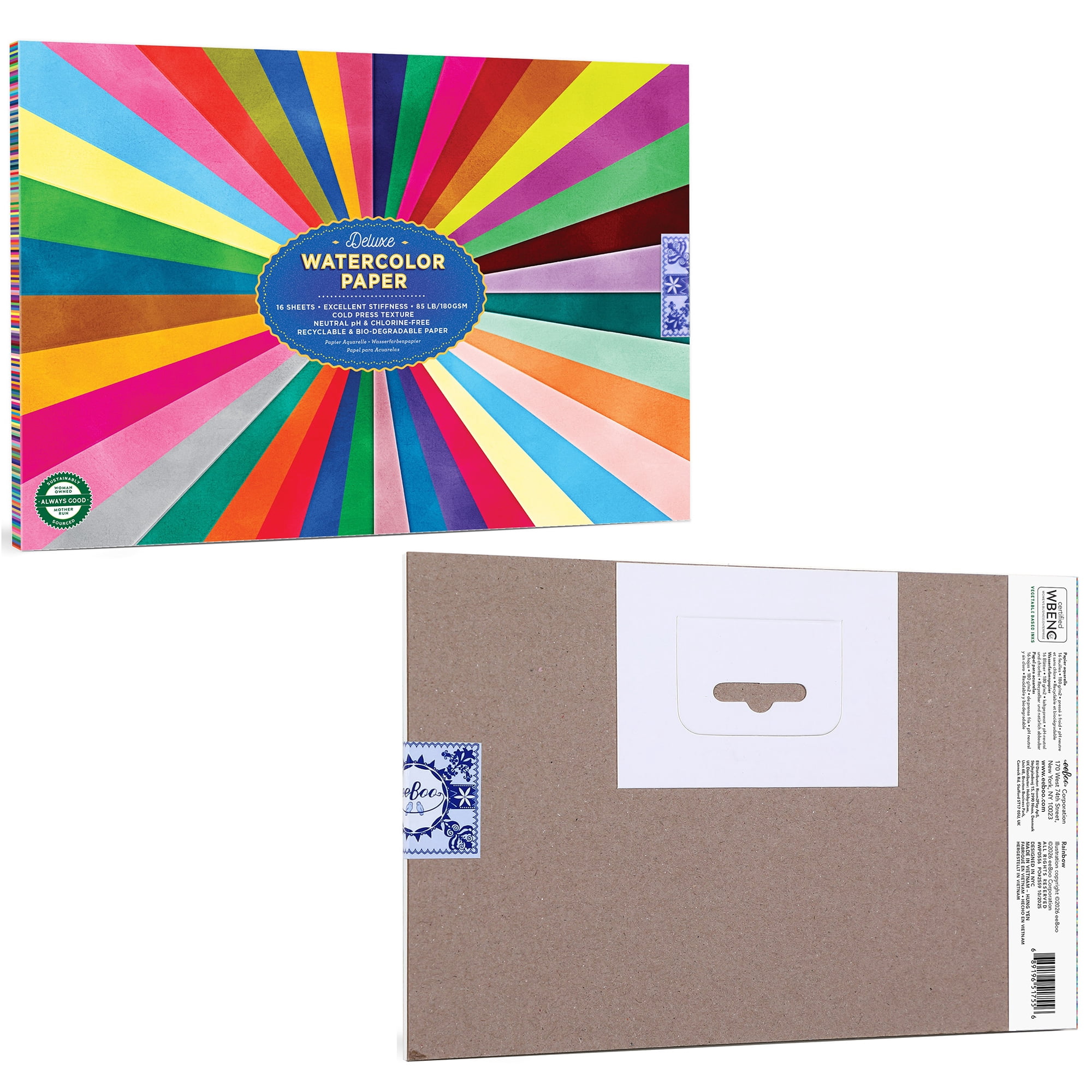 eeBoo: Deluxe Watercolor Paper Pad - Rainbow - 16 Sheets, Artist Quality, 85lb/180gsm, Colorful Cover Art, Eco-Friendly, Drawing & Painting Supplies