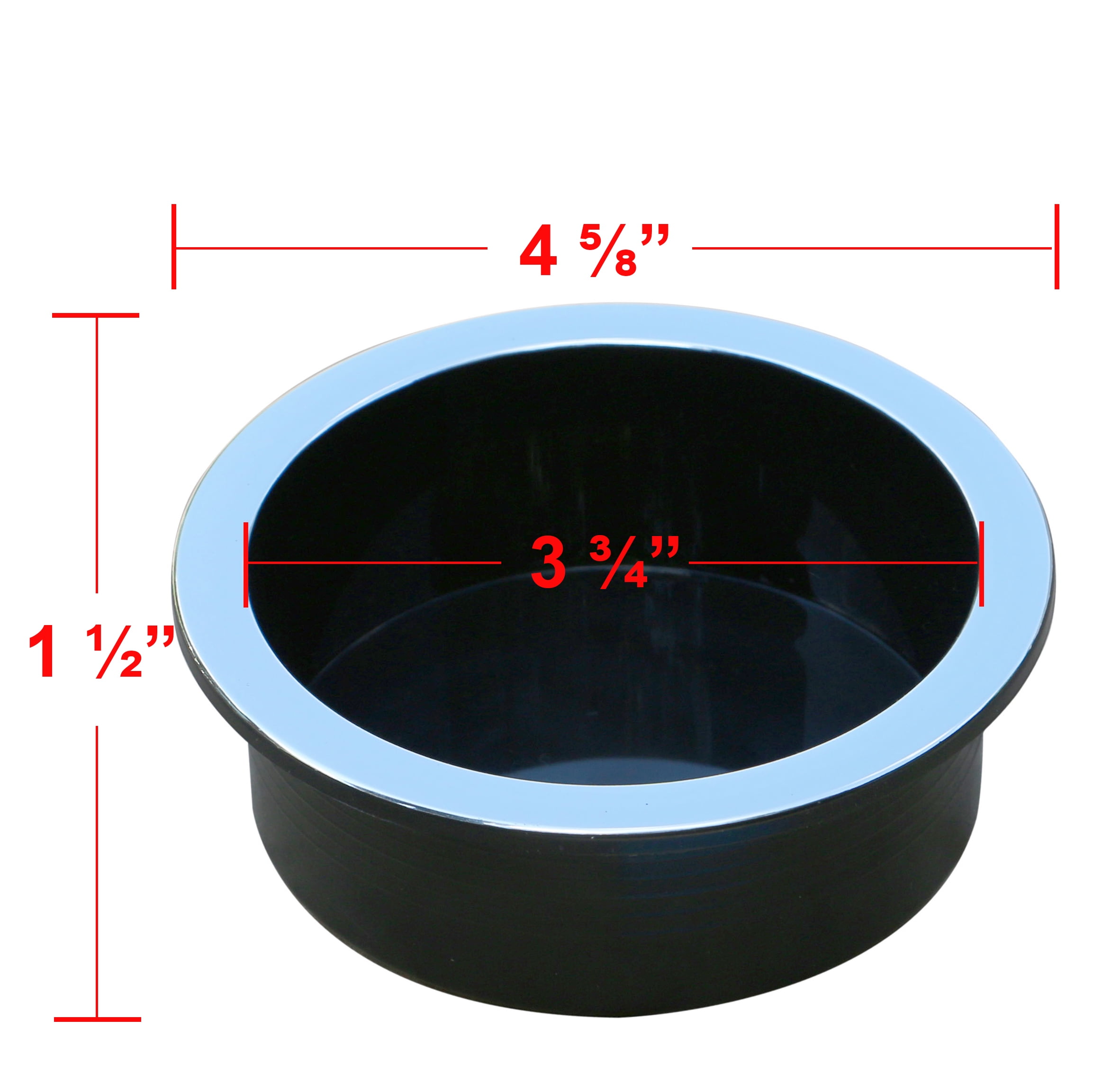 Universal Replacement Plastic Cup Holder, Chrome Lip, 3 3/4" Diameter