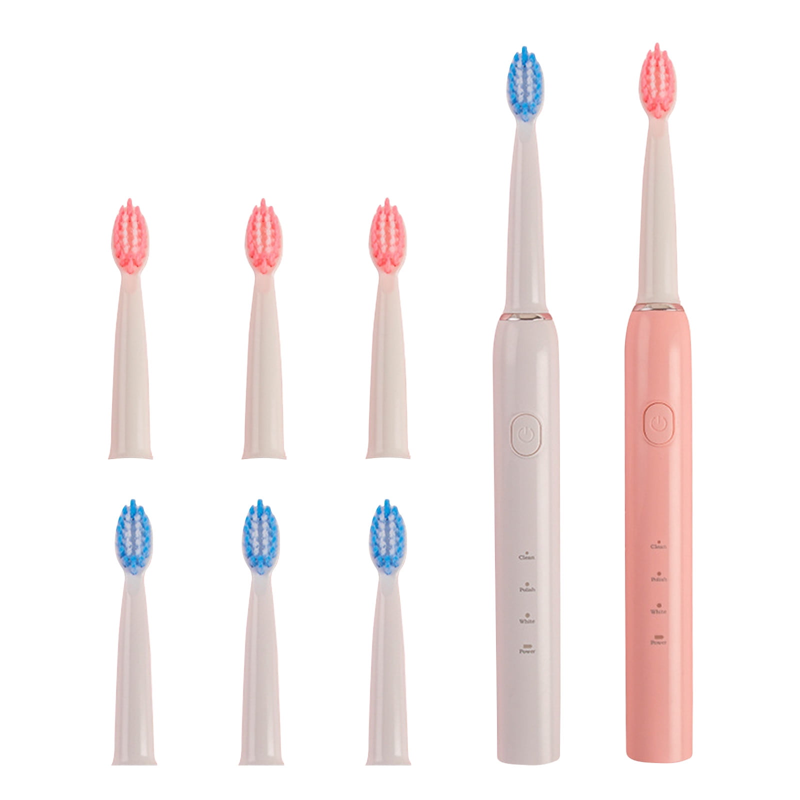 Wovilon Portable Toothbrush Toothes Brush For Adults With 8 Replacement Whitening Cleaning Electronic Families Couples White