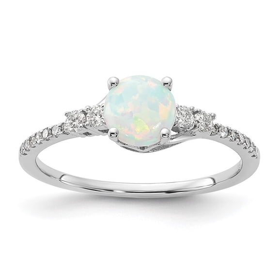 10k White Gold Polished Created Opal & Diamond Ring