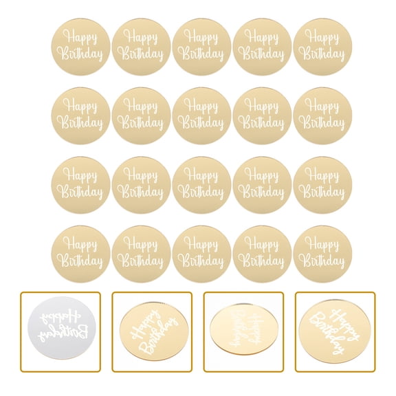 Worgeous 20 Golden Acrylic Cupcake Toppers for Birthday with Engraved Charm Dessert Display
