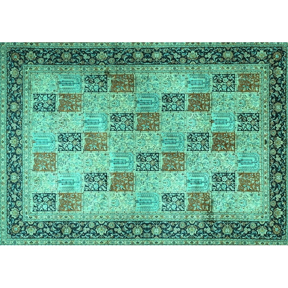 Ahgly Company Indoor Rectangle Persian Turquoise Blue Traditional Area Rugs, 5' x 7'