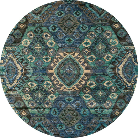 Ahgly Company Machine Washable Indoor Round Abstract Dark Goldray Black Area Rugs, 3' Round