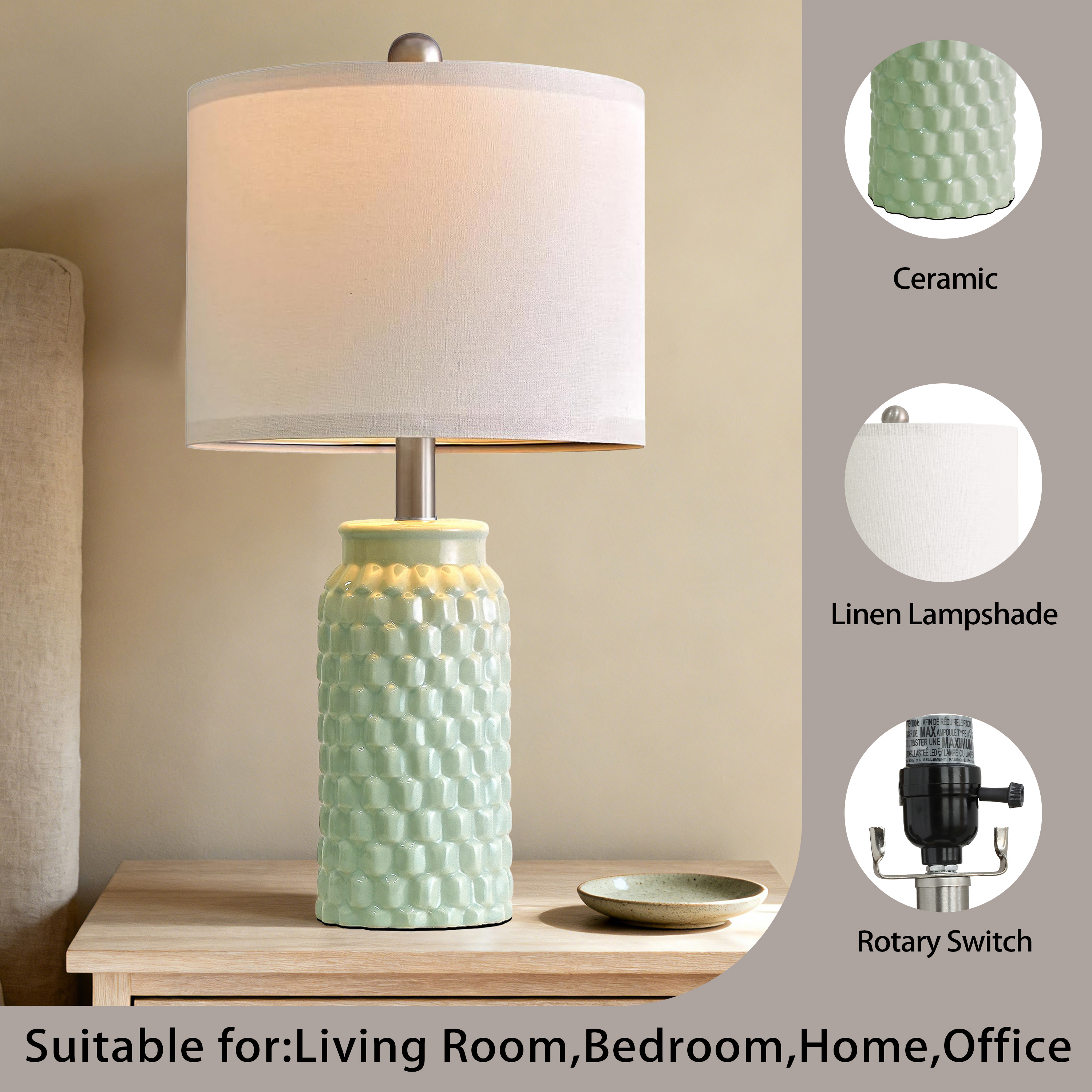 Oneach Modern Ceramic Table Lamps Set of 2, Light Green photo 2