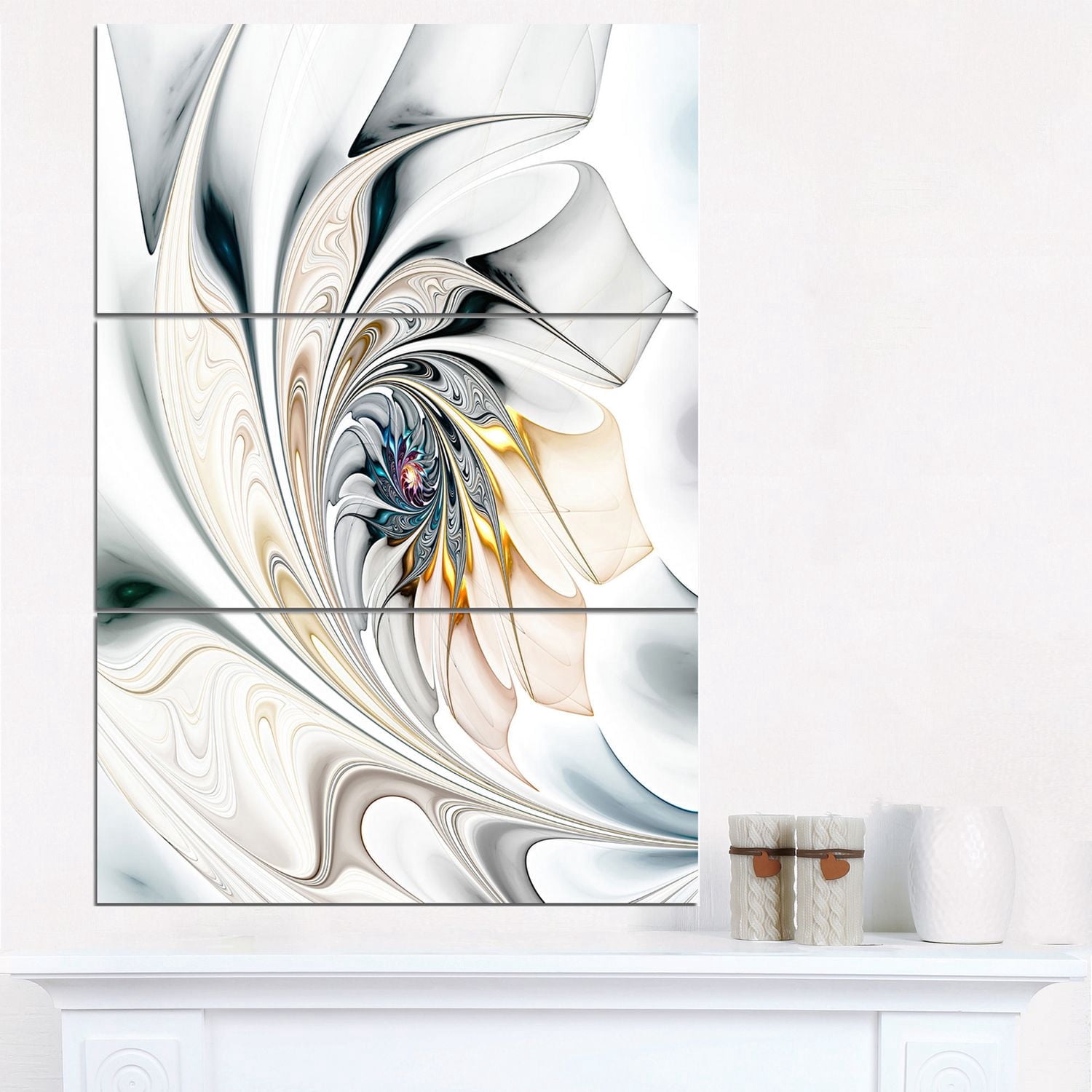 Design Art White Stained Glass Large Floral Canvas Wall Art