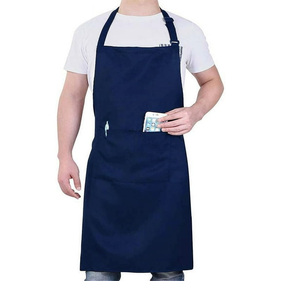 Chef Apron, Waterproof Apron, Adjustable Apron with 2 Pockets for Men Women, Apron for Cooking Baking Restaurant (Navy Blue)