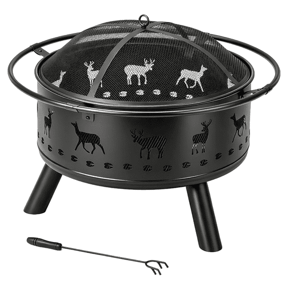 YDLW 30 inch Fire Pit for Outside Wood Burning Fire Pit Large Deep Fire Bowl for Camping Picnic Bonfire Patio Outside Backyard Garden Bonfire Pit with Cooking Grill Grate Spark Screen Log Grate