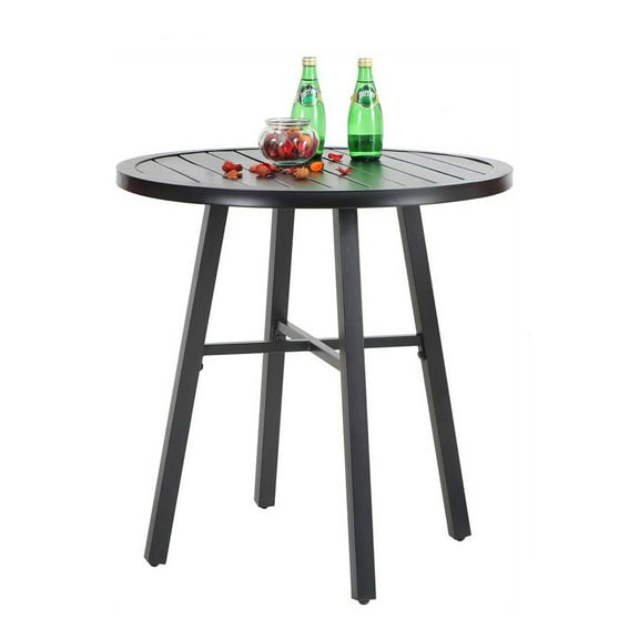 QSHIMY 1pc Table Outdoor Patio Bistro Dining Set, Slatted Metal Round Table, Outdoor Furniture Set for Porch, Deck,Black