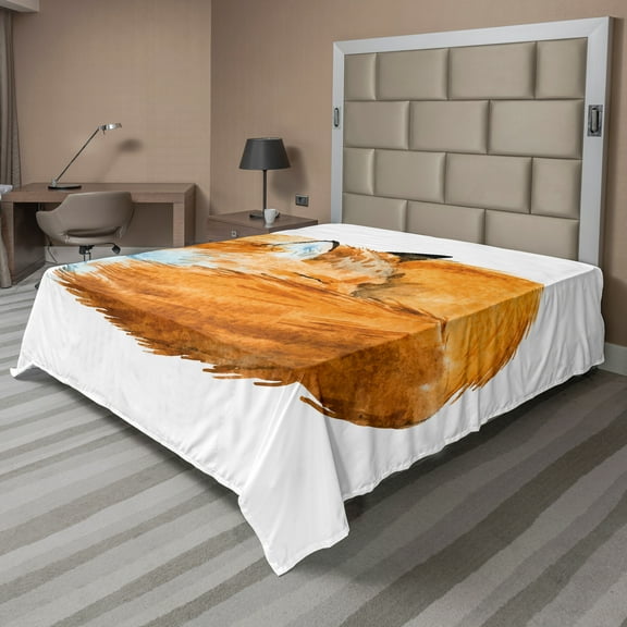 Ambesonne Animal Flat Sheet, Creature, King Size, Apricot and White