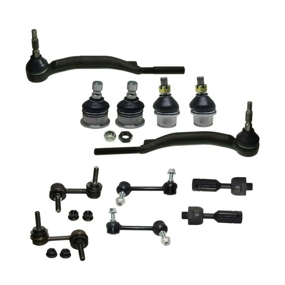 12 Pc Kit Front Upper & Lower Ball Joints Outer & Inner Tie Rod Ends 14mm Threads Front & Rear Sway Bar End Links