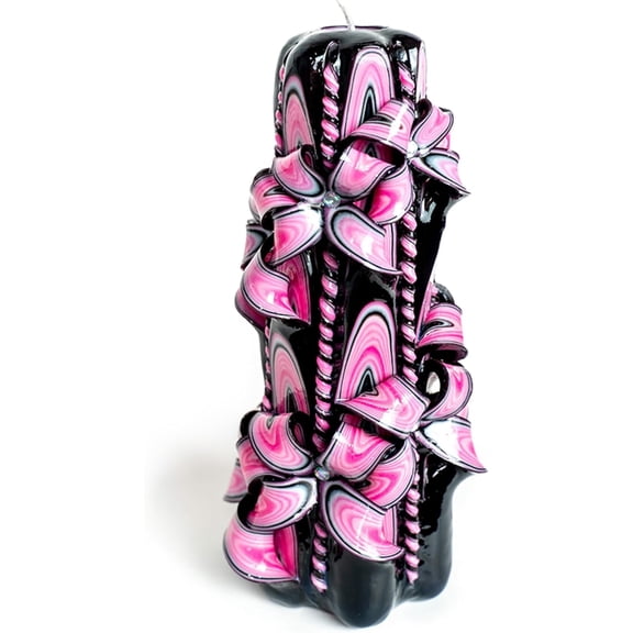 Carved Candle Artisan, Handcrafted Decorative Dipped, Home Decor, Fancy Unique Birthday Gift, New Year, Large, Thanksgiving, Christmas, Gift for mom, Pink Black, Lotus 8"