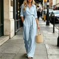 thumbnail image 4 of Aimik Jumpsuits for Women Fashion 3/4 Sleeve Lapel Belted Wide Leg Jumpsuits Summer Fall Womens One Piece Overalls, 4 of 6