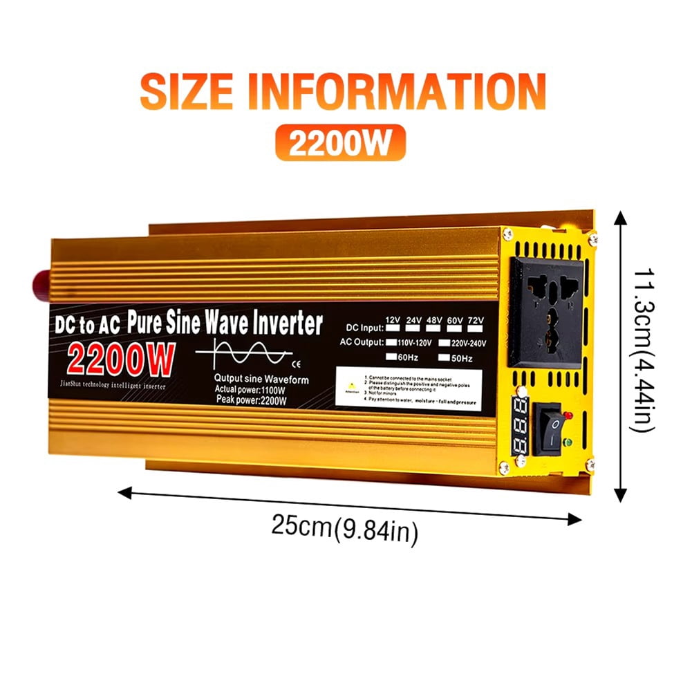 Pure Sine Wave Inverter Dc12V To Ac220V 3000W Voltage Converter Transformer 12V-2200W Fangkenuo