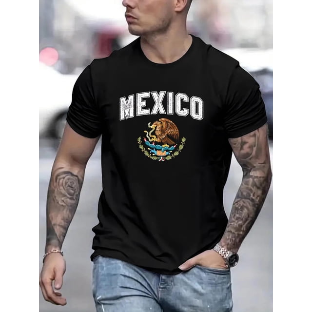 Camiseta con estampado de México para hombre, informal, de manga corta, para verano.