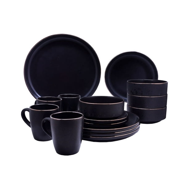 Vajilla 16pz Ceramica Elegante Royal Haus Resistente ROYAL HAUS Vajilla Negra Con Textura16pz Walmart en linea