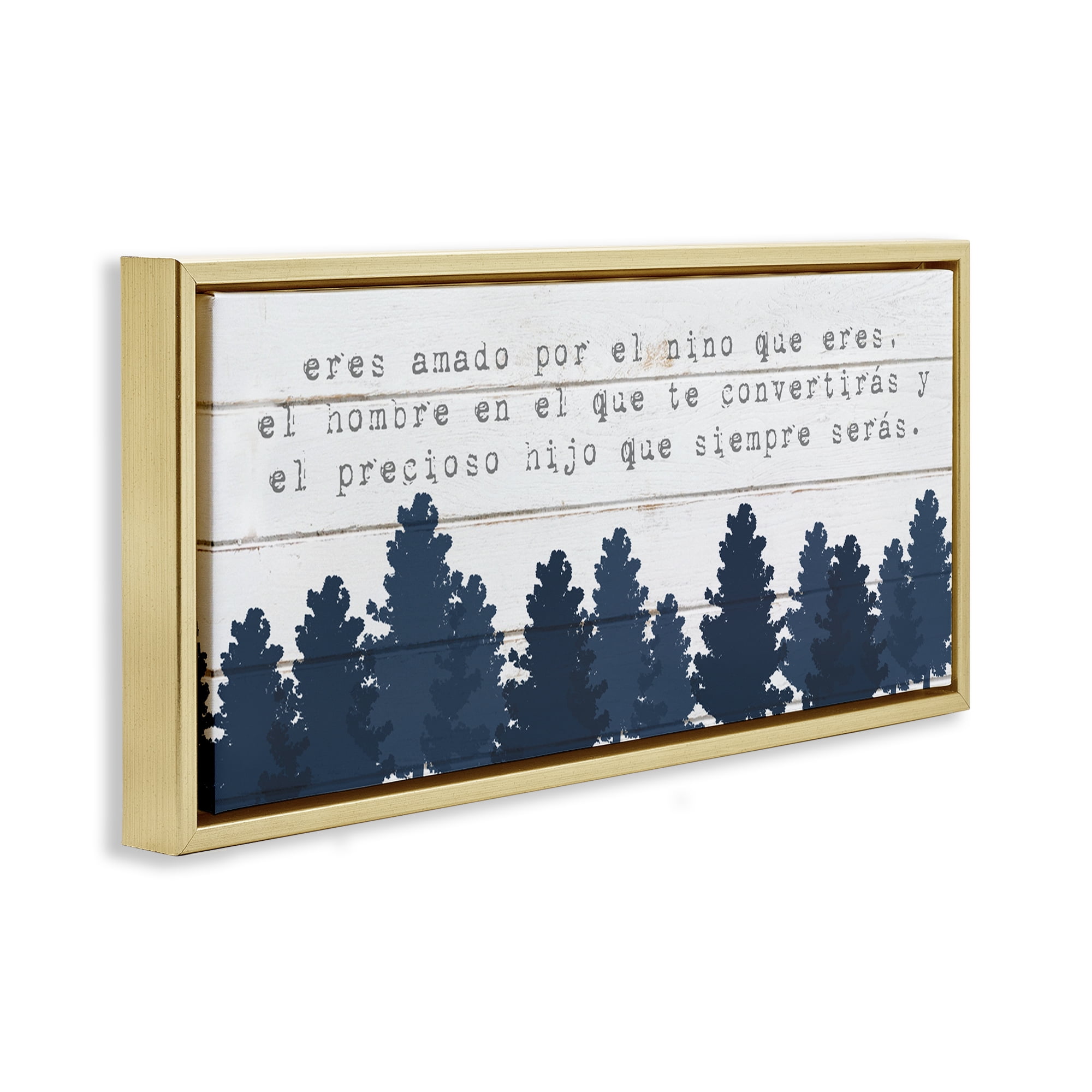 Stupell Industries Eres Amado, Hoy y Siempre Inspirational Quotes & Sayings Painting Gold Floater Framed Art Print Wall Art, 25 x 11
